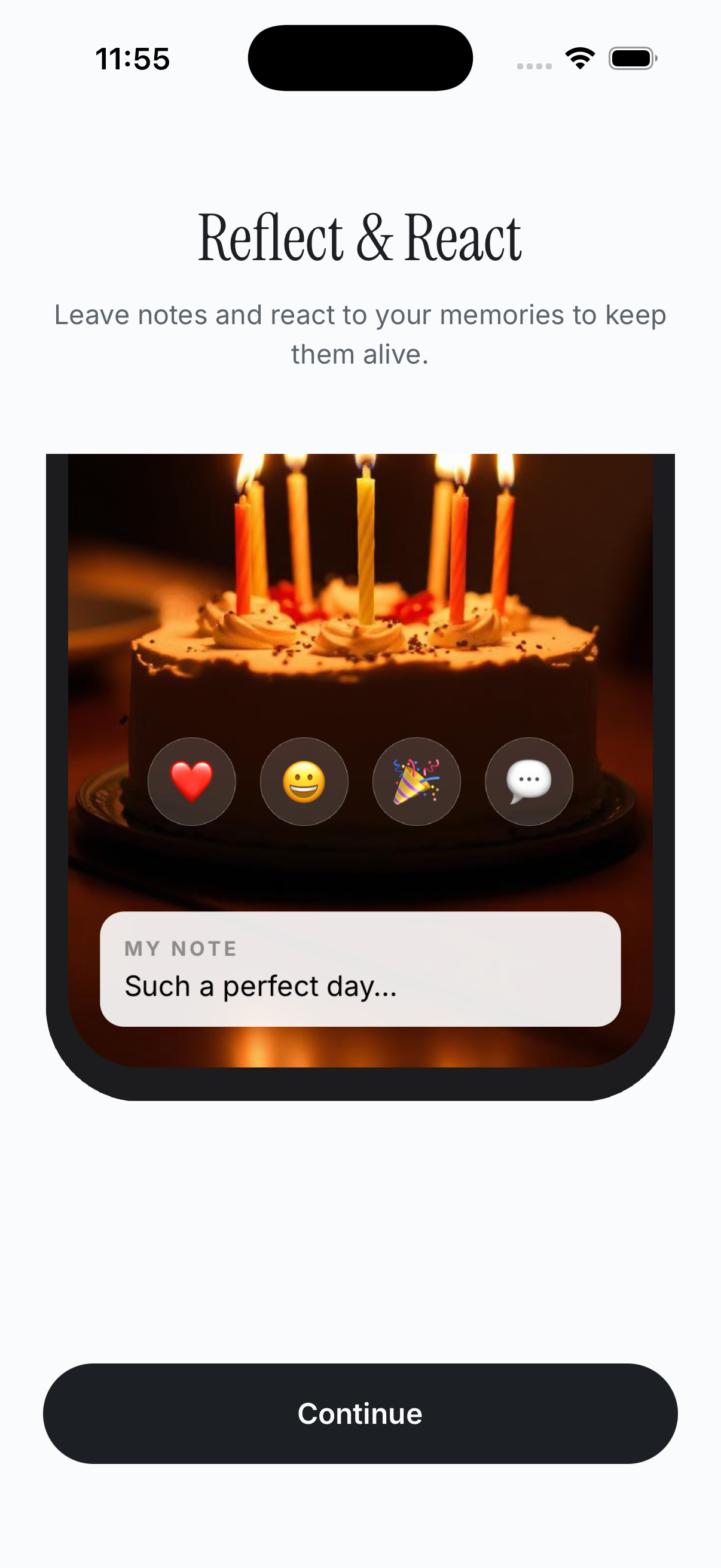LifeLyt reflect and react screen with emoji reactions